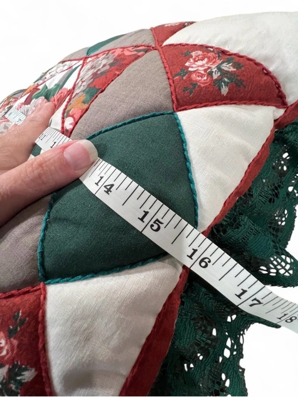 Patchwork Floral Throw Pillow Pair - Green and Red